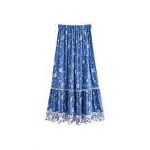 Falda bohemia plisada plisada con estampado floral y cintura elstica para mujer, Azul, XL - inicial - Ver 7