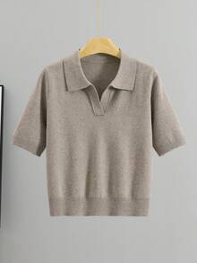 GIGOGOU Women's Soft Knit Short Sleeve Turtleneck Sweater Top, Comfortable & Casual, Spring/Summer - Khaki - View 7