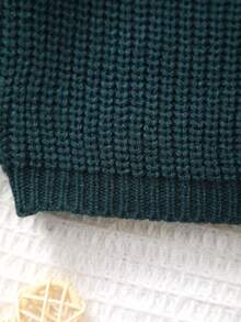 Suéter infantil unissex clássico de tricô com gola redonda, cor sólida. Ideal para bordados à mão feitos por mamães, adicionando detalhes que elas adoram. Perfeito para uso casual ou em camadas. - Verde escuro - Ver 5