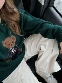 2026 Autumn/Winter New Women's Fashion Casual Vintage Cute Bear Pattern Knit Valentine's Day Date Night Pullover Sweater, Graphic Sweater Women Animal Print Basic Tops Going Out Tops Fall Women Clothes, Korean Style, Modest Women, Party Women, Y2K Women, Tops For Going Out, Concert Women, Date Night Women, Casual, New Year, Women's Winter Clothes, Saudi National Day, Chic, Country