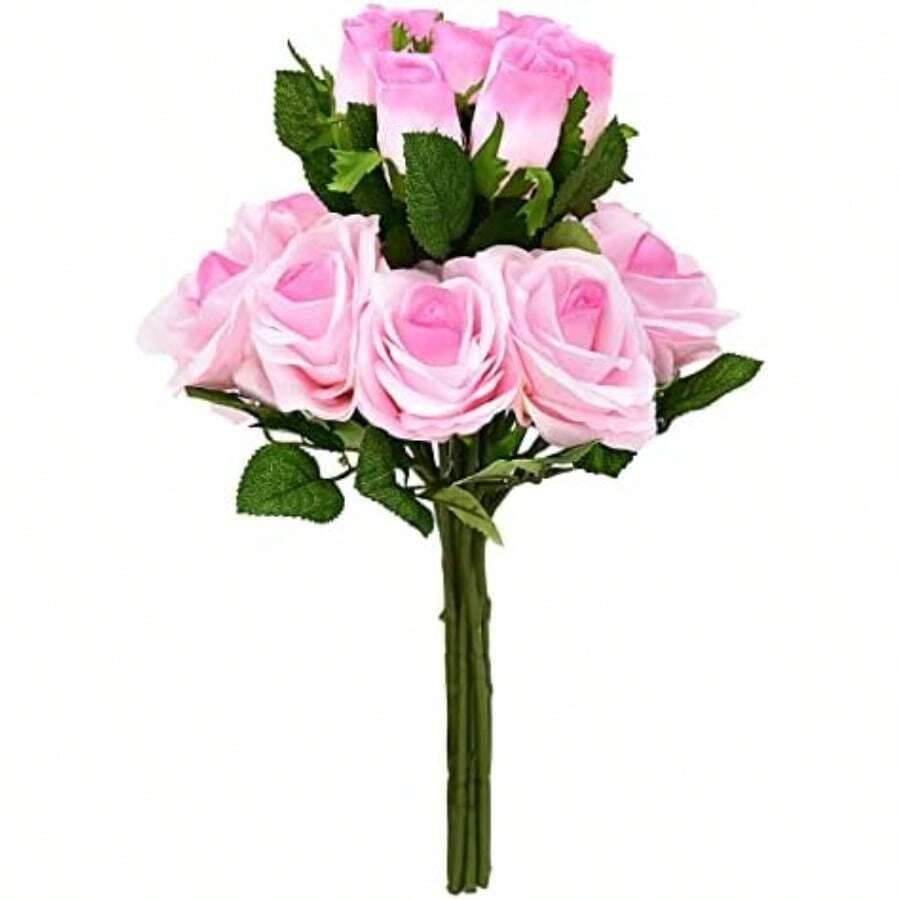 Softflame Flores Artificiales, Falsas, Artificiales, Rosas con 2 Flores Rojas, 10 Unidades para Bodas, hogar, Fiestas, restaurantes(Rosa 10 unidades) - Multicolor - Ver 1