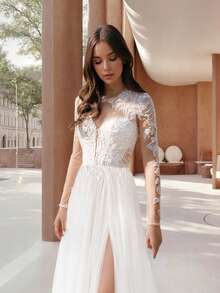 Romantic Long SLeeves Tulle Wedding Gown - Perfect For Christmas, Halloween, Weddings, Proms & Birthdays - 白色 - 查看 3