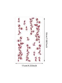 1pc Flower Temporary Tattoo Sticker, Waterproof, Sweat-Proof, Suitable For Hands & Feet, Lasts 1-3 Days, Suitable For Daily Use - Red - View 5