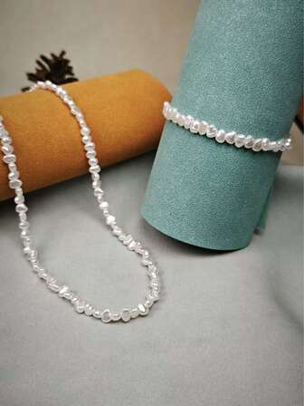 不规则仿珍珠项链和手链套装，珠宝礼品