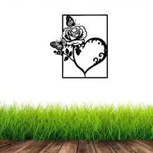 1 đồ trang trí tường bằng kim loại hình trái tim và vàng hồng hiện đại - Trái tim sắt thanh lịch với hoa hồng và bướm, trang trí nhà tối giản, thích hợp cho phòng ngủ, phòng khách, quà tặng ngày lễ tình nhân - Đồ trang trí treo lãng mạn, trang trí phòng ngủ, đồ trang trí - màu đen - Xem 2