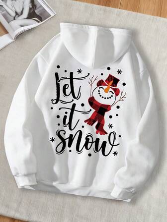 Sudadera con capucha casual de diario para damas en Navidad, con estampado de "Deja que nieve" y muñeco de nieve, diseño de ropa de invierno, adecuada para uso al aire libre, con bolsillo con cordón, apta para las temporadas de otoño e invierno, sudadera con capucha con estampado para mujer