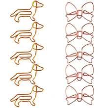 5/10/20个腊肠犬造型回形针，创意可爱动物造型装订工具，蝴蝶结造型回形针，长款狗狗书签，夹式文具，装饰文具，适用于便签纸、活页夹、贴纸簿、文件、笔记本、学校用品、办公用品、学习用品、教师节礼物、母亲节礼物、节日礼物、返校文具套装、桌面配件、房间装饰（实际回形针颜色为铜金色）。 - 金色 - 查看 8