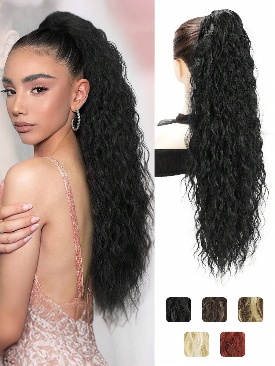 Ponytail Extension, 26 Inch Bohemian Style Drawstring Ponytail Hair Extensions For Women, Long Curly Wavy Pony Tail Natural Synthetic Hairpiece For Women - Multicolor - View 1