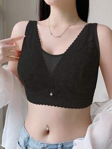 女士无钢圈聚拢文胸，防止下垂并聚拢至中心，内衣 - 黑色 - 查看 2