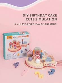 儿童逼真美式生日蛋糕木制过家家玩具，适合男孩女孩的益智角色扮演游戏 - 彩色 - 查看 7