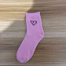 18/12 双心形图案蓬松女士中筒袜，心形保暖袜，超厚柔软舒适，适合秋冬季，情人节和圣诞节的理想礼物，4 双/2 双/10 双/6 双/8 双