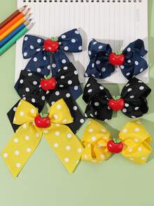 6pcs Back To School Season Blue And Black & Yellow Fabric Hair Bows,Apple Accessories Hair Clips,Cute Hair Barrettes For Girls Kids Students Party Gifts - Multicolor - View 3