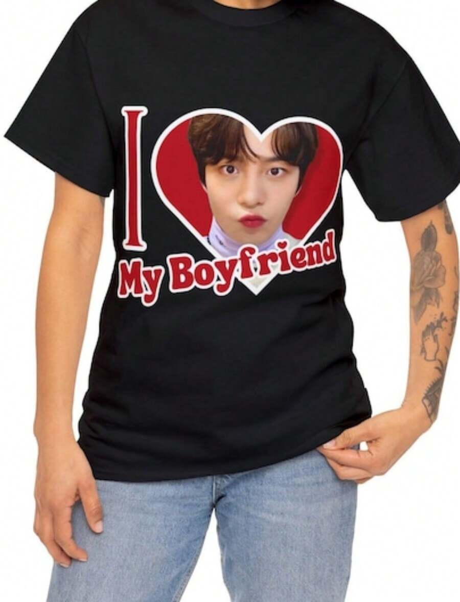 JongHo I Love My Boyfriend Shirt, Custom JongHo Cute Selfie Photo Merch, Gift Ideas For - 黑色 - 查看 1