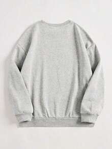 HoodieINAWLY Women's Casual Raccoon Embroidery Slogan Crew Neck Long Sleeve Fleece Sweatshirt, Autumn/Winter, ChristmasLoose And Comfortablewinter Clothes For Women - 灰色 - 查看 3