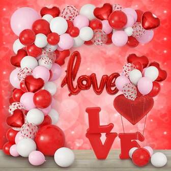 ערכת קשת בלונים בצבע אדום וורוד בגודל 128 יחידות ליום האהבה, סט קישוטי קשת זר בלוני נייר כסף בגודל 40 אינץ' בצבע אדום בצבע לב 25 ס"מ ליום האהבה, יום הולדת, חתונה ומסיבה