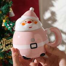 1pc Cute Santa Claus Mug With Spoon, 430ml/14.54oz 3D Santa Face Creative Coffee Cup, Large Capacity, Reusable Milk/Tea Cup, Suitable For Restaurant, Home, Party, Cafe, Christmas Gift - Multicolor - View 2