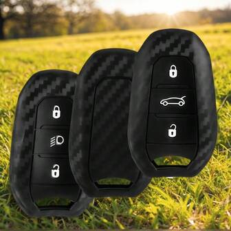 适用于标致208 3008 5008 2008 DS5 DS6 DS3 和雪铁龙C5 X7的硅胶碳纤维汽车钥匙保护套