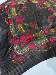 1pc Women's Elegant Black Fashion Gold Rose Print Non-Slip Headscarf, Multifunctional Square Scarf, Suitable As Holiday Gift Bandana - Black - View 5