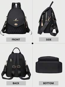 防盗菱格纹翻盖双肩包，女士多功能时尚日常包，多口袋轻便旅行包，大容量简约书包，便捷书包，适合学生、护士、教师、商务人士、旅行度假、商务出行、日常通勤、购物、办公、约会、徒步、训练、工作等场合，也是生日礼物、节日礼物的理想之选。 - 彩色 - 查看 7