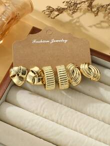 6/18pcs New ABS Resin & CCB Gold Color Exaggerated C-Shaped Geometric Earring Set, Fashionable & Elegant, Suitable For Daily Wear And Holiday Gifts, Delicate Festival Presents