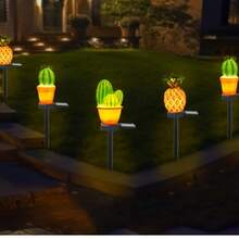 Outdoor Solar Powered Cactus & Pineapple Lights, Garden Lawn Pathway Landscape Lighting