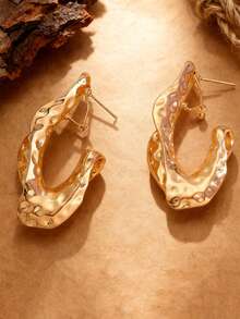 1件合金镀金不对称几何耳环，精致派对佩戴，简约耳夹，适合女性日常佩戴 - 彩色 - 查看 4