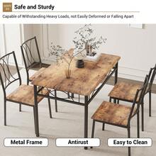 Juego de mesa de comedor industrial de 5 piezas para 4 personas, con estructura de metal resistente y mesa y sillas de madera, muebles de cocina compactos para apartamentos, restaurantes y comedores. - Marrón - Ver 8