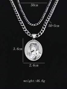 1pc Vintage Portrait Stainless Steel Necklace Round Pendant, Unique Personalized Accessory, High-End Multi-Layer Necklace For Men, Suitable As Birthday Gift For Friends - View 3