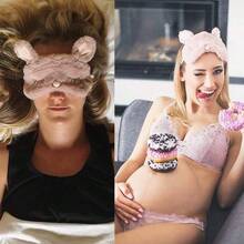 Women Plush Rabbit Eye Cute Sleeping Blindfold Eye Cover Fuzzy Bunny Ear Eyeshade Travel Nap Night Sleeping blinder Pink Rabbit - Rosa/Diversión Rebelde. - Ver 3