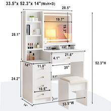 Makeup Vanity, Vanity Desk With Mirror And Lights, Makeup Vanity Set 5 Drawers, Stool And Open Shelves,Vanity Mirror 3 Color Lighting Modes Adjustable, White - Xem 2