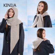 Knitted Winter Balaclava One-Piece Thickened Scarf Cap Women Winter Accessories Hooded Hat Neck Ear Protection Scarf Headgear - 灰色 - 查看 1