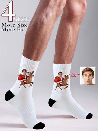 Custom Face Socks, Christmas "Merry Christmas" Theme Personalized Photo Socks, Personalized Funny Face Socks With Santa & Reindeer Design, Put Your Custom Face On The Socks, 4 Sizes For Better Fit, Anniversary Gift, Valentine Gift, Birthday Gift, Wedding Gift, Mother's Day/Father's Day Gift, Best Friend Gift, Gift For Mom/Dad/Girlfriend/Boyfriend/Her/Him