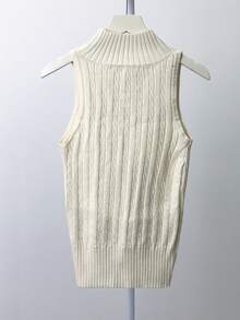 白色无袖针织背心，时尚法式设计，修身剪裁，适合春夏穿着 - 杏色 - 查看 3