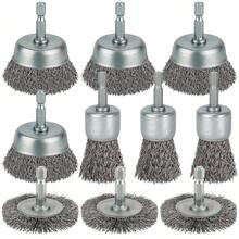 10件套钢丝刷，钢丝压花杯形刷，1/4英寸六角柄，用于除锈、剥漆和研磨 - 銀色 - 查看 1