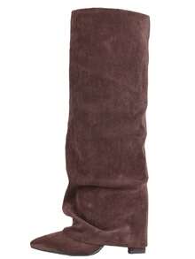 Shark Boots Women's Knee High Boots Fold Over Boots Slouchy Chunky High Heels Shoes Wide Calf Pointed Toe Shoes - Da lộn sô cô la - Xem 7