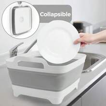 2.4 Gal 9L Collapsible Dish Basin Foldable Wash Basin With Drain Plug Portable Dish Tub Space Saving Multiuse Sink Tub For Baby Bottles Fruit Vegetable Kitchen Laundry Picnic Camping (Gray) - xám - Xem 5