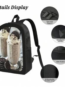 Creamy Milkshake With  Crumbs All-Match Geometric Pattern Backpack - Durable & Stylish For School & Work - Black - View 5