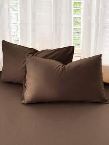 2pcs Coffee Brown, New Year Autumn/Winter Color Palette, Solid Color Japanese Minimalist Style, Super Soft & Breathable, Suitable For All Seasons, Minimalist Fashion, Casual Daily Use, Men's Dorm Room All Season, Pillowcase, Excluding Pillow Insert, Bedding, Hotel Supplies, Home Goods, Japanese Size: Twin, Full, Queen, King - Coffee Brown - View 4