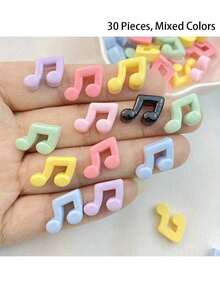 10/30/50pcs Cute Mini Shiny Resin Music Notes, Multi-Color, Flat Back Suitable For DIY Scrapbooking And Jewelry Crafts, Resin, Colorful, Scrapbooking, Jewelry Making, Handicrafts - Random Colors - Multicolor - View 14