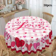 1pc Valentine's Day Theme Tablecloth - Red Heart, Pink Plaid And "Love" Pattern Tablecloth, Warm And Romantic - Durable Polyester Fabric - Suitable For Rectangular Or Round Tables, Perfect For Valentine's Day Dinner, Wedding, Anniversary, Party Or Daily Home Decor - Multicolor - View 14