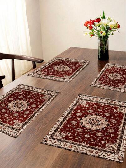 4 Stücke Boho-Stil Tischsets, traditionelles orientalisches florales marokkanisches Vintage Geometrie Muster, geeignet für Wohnzimmer, Esszimmer, Café Dekoration