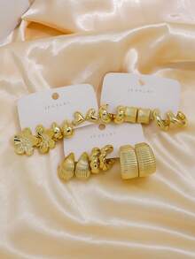 6-18pcs Gold Tone Fashion Earring Set, Stylish & Elegant, Suitable For Daily, Party, And Event Wear - Yellow Gold - View 4