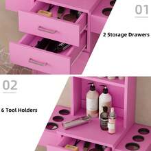 Salon Stations For Hair Stylist, Barber Station Hair Salon Station, Beauty Salon Spa Equipment With 2 Drawers, Storage Cabinet, 6 Hair Dryer Holders For Hair Styling, Black/ Pink/ White - Pink - View 6