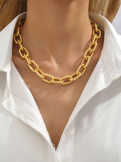 1pc Girl's Minimalist Punk Style Necklace, Exaggerated Personality Fashion Chain Necklace, Street Style