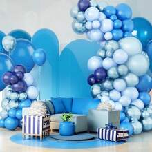 103 Pieces / 1 Set Luxury Elegant Style Airball Arch Set, Including 18-Inch, 10-Inch, And 5-Inch Navy Blue And Ocean Blue Latex Balloon Garlands. Suitable For Birthdays, Weddings, Outdoor Parties, Winter, Photography, Themed Parties, Bride Gift-Giving Events, New Year Celebrations, Graduation Parties, And Themed Parties. - Multicolor - View 3