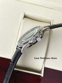 Pablo Raez 男士商务腕表，SUS304 不锈钢银色 IPS 表壳，奢华黑色柔软舒适超细纤维皮革表带，时尚大表盘带日期显示，50 米防水，全新男士石英腕表，适合休闲、工作、聚会和正式场合，是馈赠亲友的理想之选。 - 白色 - 查看 7