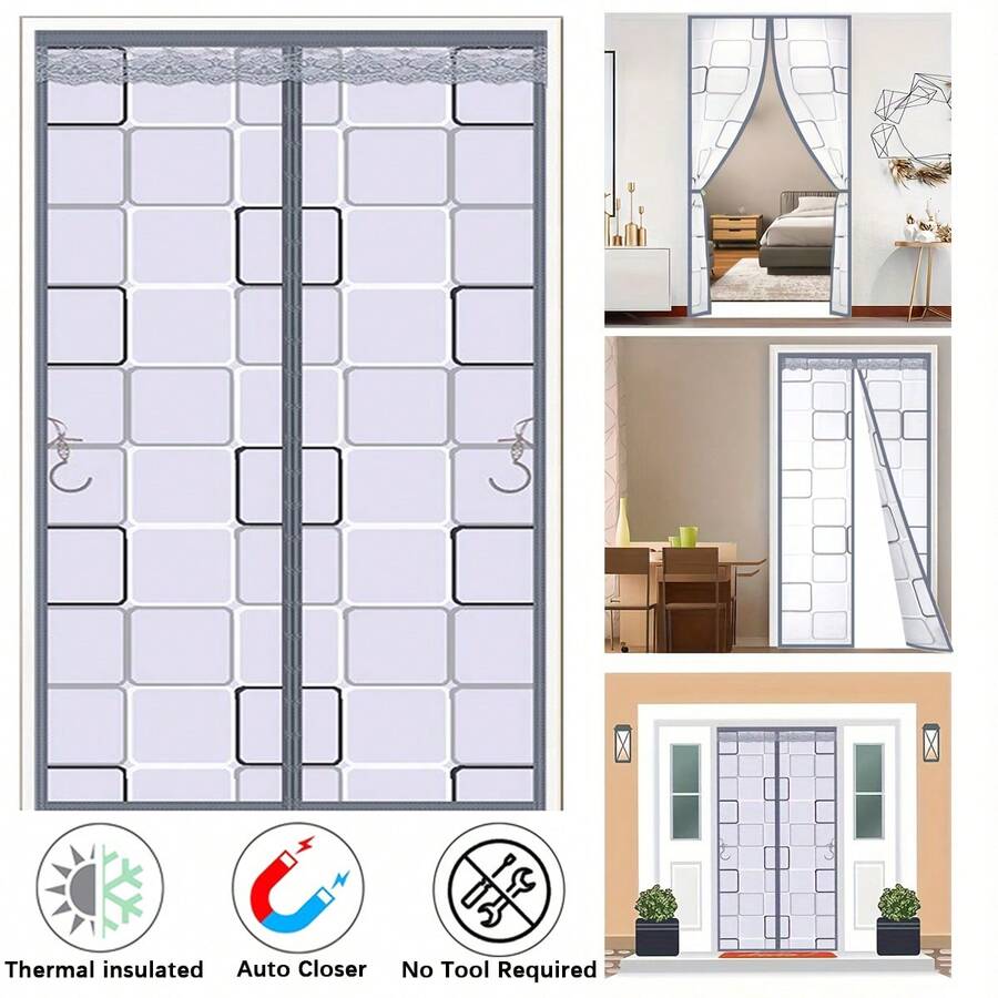 Magnetic Air Conditioner Door Curtain, Heat Insulation Curtain, Self-Adhesive Door Curtain For Air Conditioned Rooms, Warm Rooms, Kitchens - Grey - View 1