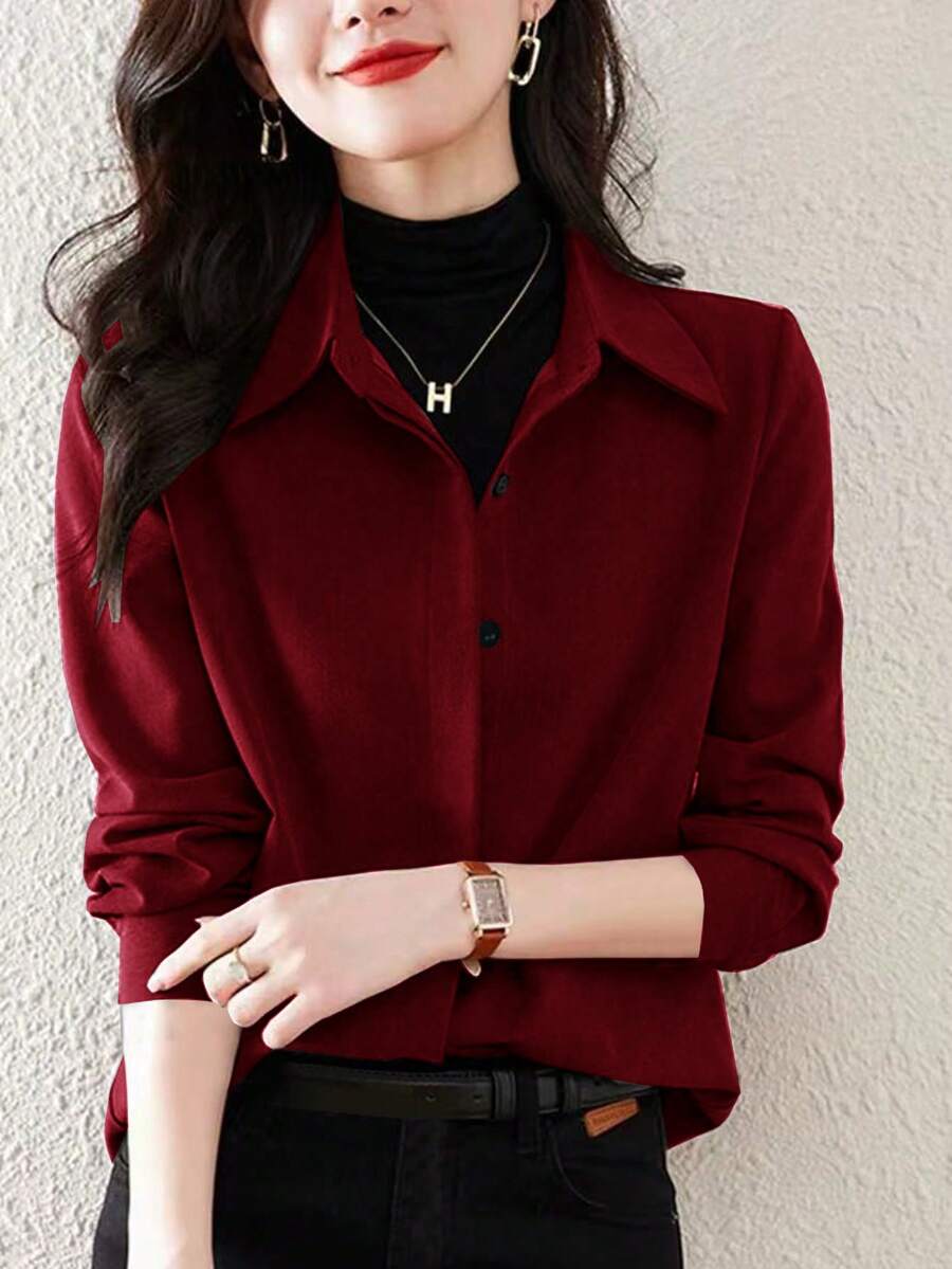 优雅加厚衬衫，女士磨毛休闲外套叠穿上衣，春秋季