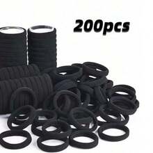 [200 Pieces] Large Black Hair Tie, Suitable For Thick Seamless Hair Tie For Women And Girls, Elastic Ponytail Fixator, Suitable For Non-Destructive Hair Tie For Thick Curly Hair. Very Suitable For Daily Wear, Sports And Fitness, Leisure Gatherings, Ponytail Holders, Hair Elastics, Hair Rubber Bands, Hair Rope, Hair AccessoriesCasual    Polyester - 200個-黑色 - 查看 12