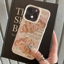 Funda para teléfono: Patrón de periódico croissant Textura de lichi Blanco marfil Funda compatible con Apple  17 16 15 14 13 12 11 Plus Pro Max Series, Estilo  Funda protectora, Diseño minimalista lindo y de moda, Alta estética, Regalo de cumpleaños, Regalo de vacaciones, Compatible - Color mezclado 1-1155 - Ver 5
